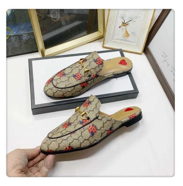 

2023 designer princetown slippers genuine leather mules women loafers metal chain comfortable casual shoe lace velvet slipper with box, Black