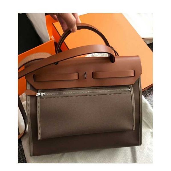 

designer totes herms kellyss bags bag 2023 new leather bag women's cowhide canvas contrast color handbag one-shoulder cross-body mother