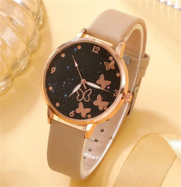 

6pcs women's stylish starry sky butterfly quartz watch & bracelet set - a must-have for fashionistas, Slivery;golden