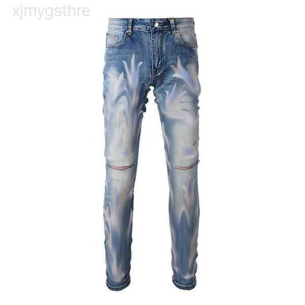 

mens jeans classic hip hop pants distressed ripped biker jean slim fit motorcycle denim 2enb1, Blue
