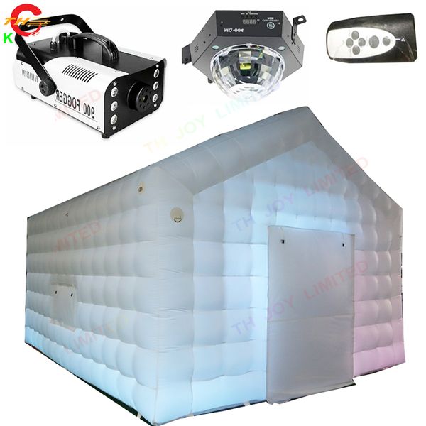 

delivery outdoor activities white inflatable cube tent air blower nightclub party event tent with light n fog machine