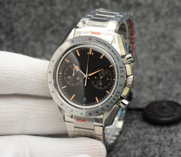 

high grade master speedmaster 57 mens watches chronometer chronograph quartz movement stainless steel strap high quartz wristwatches co axia, Slivery;brown