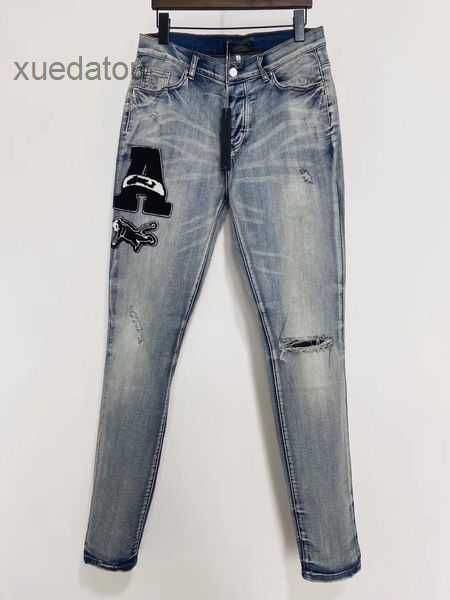 

designers jeans 2023 jean men's hombre trousers men embroidery patchwork ripped for trend brand motorcycle pant mens skinny 6 36mn, Blue