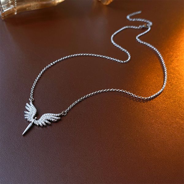 

s3599 fashion jewelry zircon angel wing necklace for women light luxury elegant choker chain necklaces, Silver