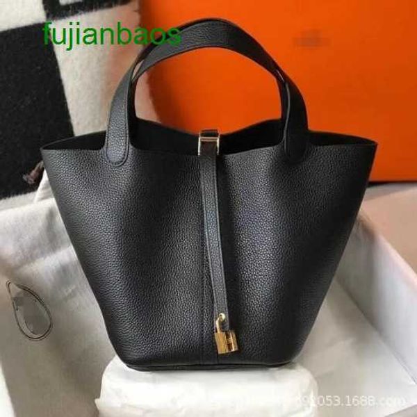 

hemres picotn handbags bags fashion brand new food basket versatile leather handbag litchi grain layer cow bucket women's, Black