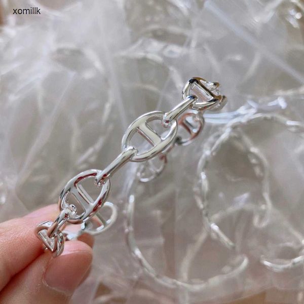 

hermm designer bracelet s925 sterling silver pig nose bracelet solid hollow versatile opening fashion style, Black