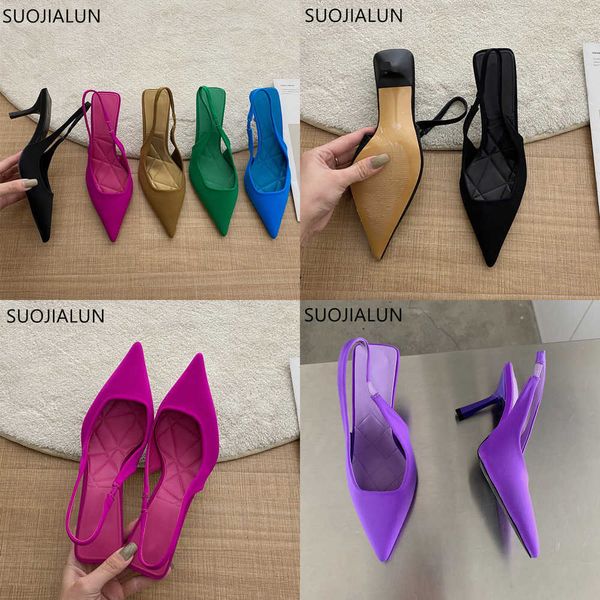 

sandals summer new brand pointed toe slingback shoes thin high heel shallow slip on ladies elegant sandals plus size 41 230316, Black