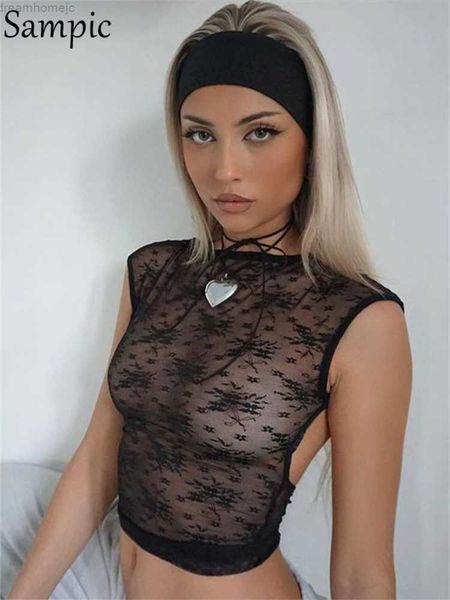 

sampic mesh lace sheer backless crop women y2k summer see through sleeveless tank party clubwear black 0419, White