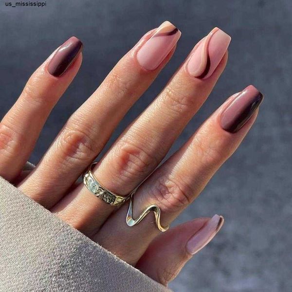 

false nails 24 ps onda linha curto ballet francs falso prego quadrado cabea falso dicas de unhas simples artificial wearable imprensa no pre, Red;gold