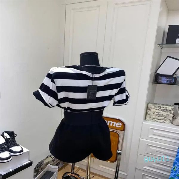 

women's two piece pants horizontal stripe loose blouse label short sleeve, White