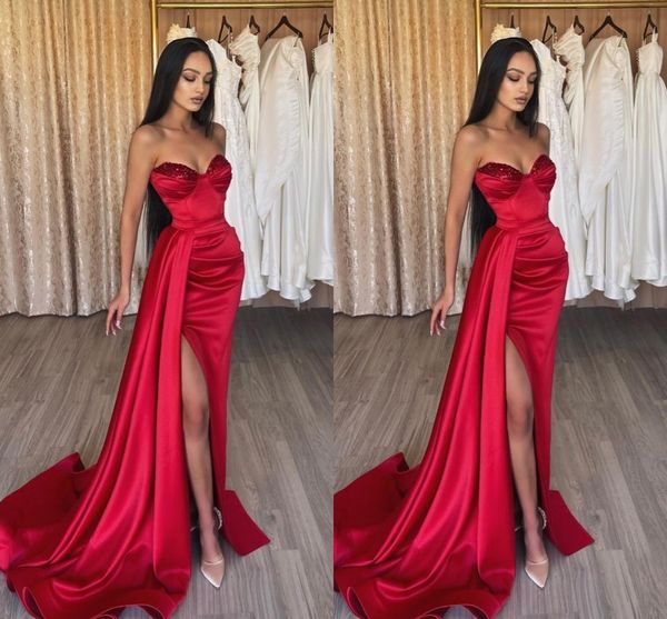 

dubai arabic elegant red mermaid evening dresses for pageant women sweetheart sequins split birthday prom celebrity pageant special occasion, Black;red