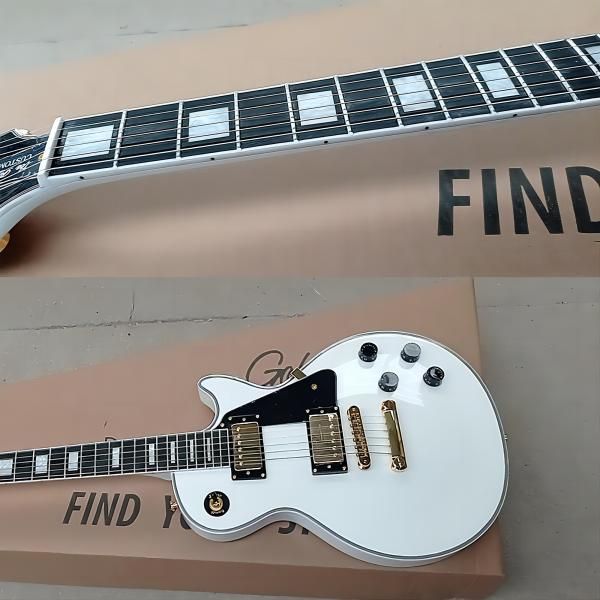 

high grade custom style electric guitar white solid body with neck gold hardware