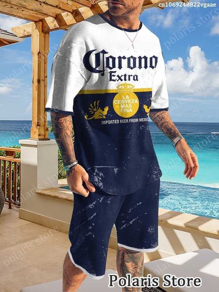 

tracksuits summer beer t shirt sets tracksuit men streetwear 2 piece short sleeve casual beach style shorts sports suit festival clothes, Gray