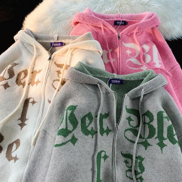 

sweaters fashion sweater women loose casual ins outer wear lazy wind zipper cardigan 2022 winter sweater niche design sense y2k women, White;black