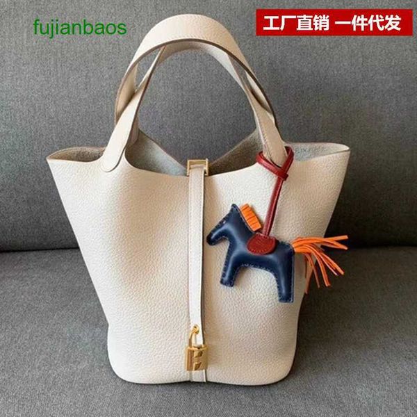 

hemres picotn handbags 2023 new layer litchi veined cowhide vegetable basket bag fashion one shoulder portable casual bucket, Black