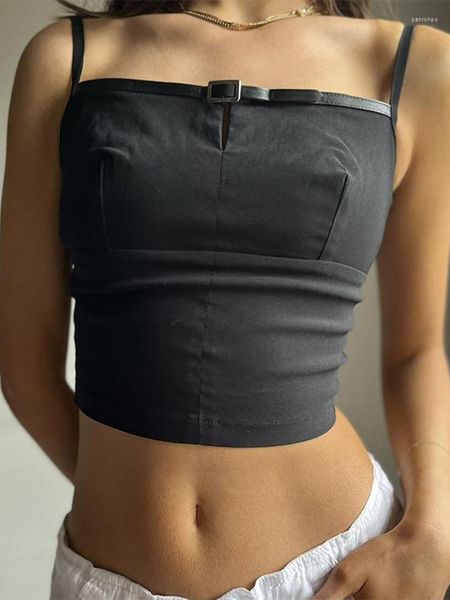 

women's tanks seasons summer retro women tank grunge fashion leather stripe black vest slim fit casual basic camisole, White