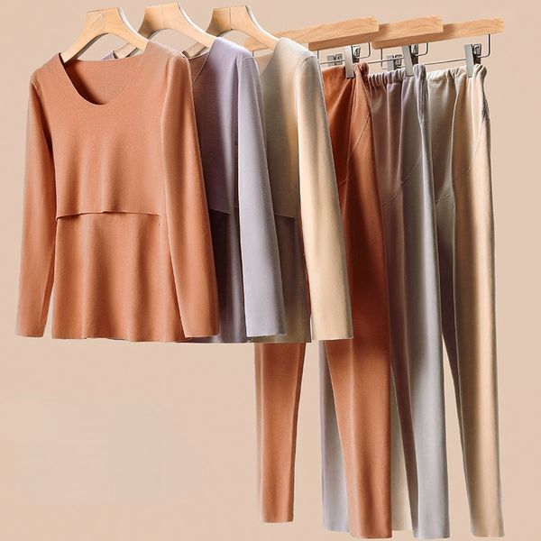 

sleep lounge 2in1 long sleeves breastfeeding maternity and maternity pregnant women leggings thermal maternity clothes set 230419, White