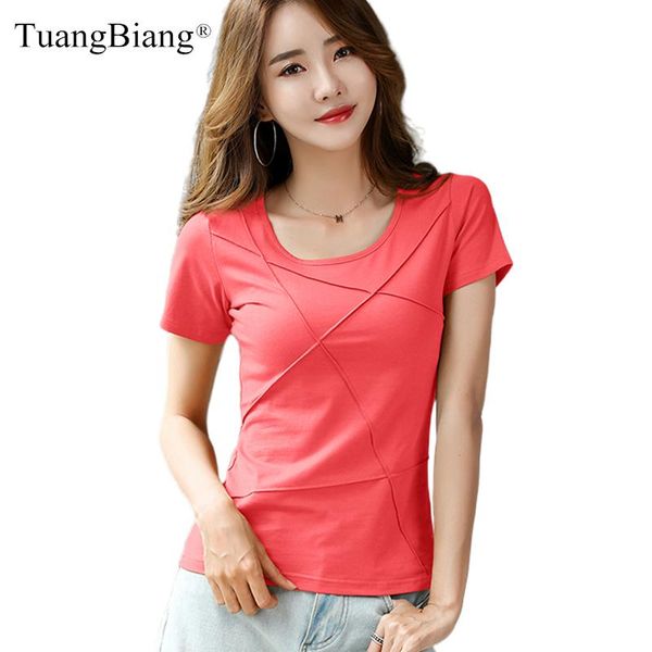 

t-shirt ribbed solid color rose red cotton tshirt 2022 woman summer slim short sleeve tee shirt oneck female casual fashion khaki, White