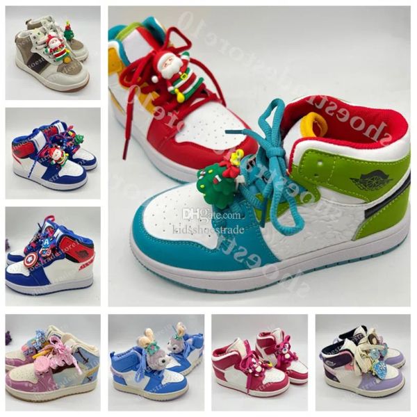 

2023 designer 1 kids basketball shoes infants toddler childrens blue pink green bred board trainers, Black