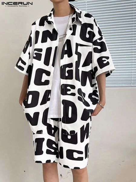 

men's tracksuits handsome funny incerun men's half sleeve shorts suits casual male letter pattern printed suit 2 pieces s-5xl 23, Gray