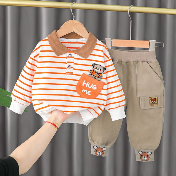 

clothing sets toddler tracksuit spring baby children boys fashion sport clothes kids cartoon bear sweatshirt and pants 2pcs suit 230418, White