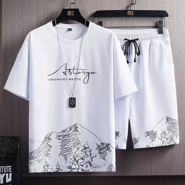 

mens tracksuits men casual set summer casual harajuku tracksuit tshirtshorts running 2pcs sets printing fashion male sport suit clothi 23041, Gray