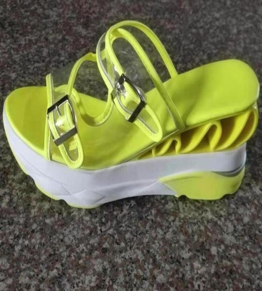 

slippers summer woman sandals female wedge buckle transparent high heel shoes platform waterprooof fashion slipper large size 431413390, Black