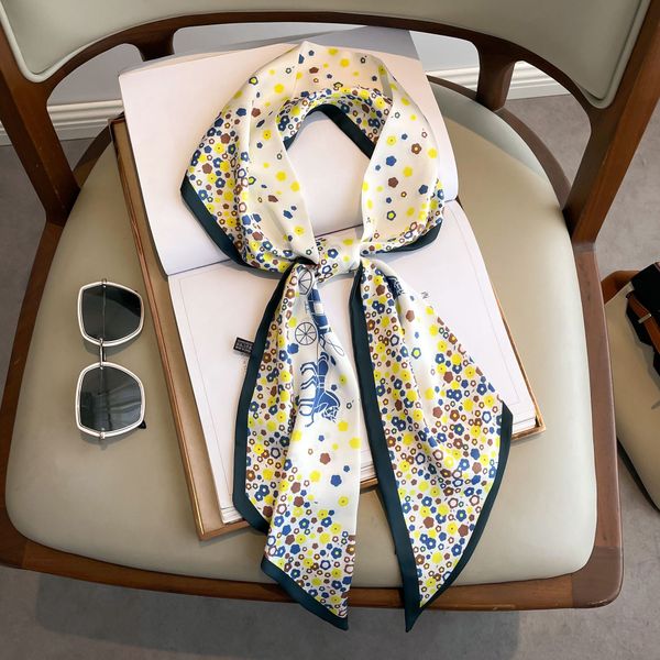 

fashion print hair ribbon scarf women neck tie bag scarfs satin silk skinny headscarves ladies foulard ladies scarves 14x140cm, Blue;gray