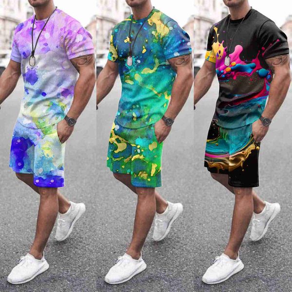 

tracksuits mannen zomer outfit strand korte mouw gedrukt shirt korte pak shirt mannen jas en broek set tie tuxedo pak mannen slim smoking, Gray