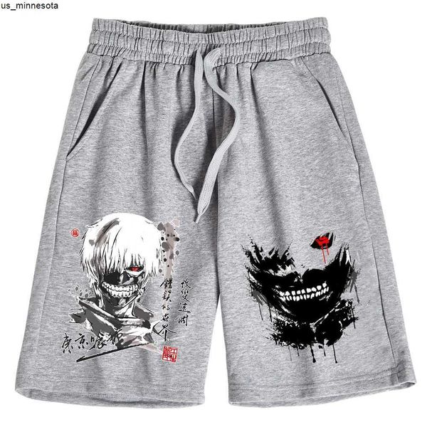 

men's shorts anime tokyo ghoul shorts man woman casual loose beach cotton short pants j230419, White;black