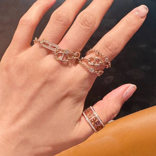 

h couple ring for woman designer gold plated 18k diamond t0p highest counter advanced materials brand designer european size size adjustment, Silver
