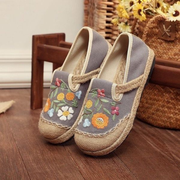 

sandal flat shoes patchwork canvas linen loafers handmade ladies casual slip on sneakers embroidered espadrilles hemp shoes 230419, Black