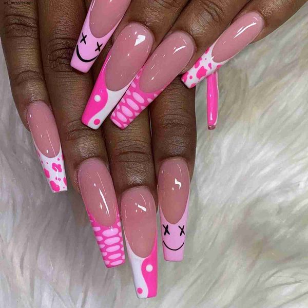 

false nails 24pcsbox extra long detachable coffin false nails artificial french ballerina fake nails full cover nail tips press on nails j23, Red;gold