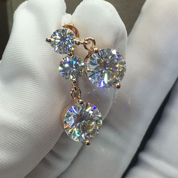 

solitaire 7mm lab diamond dangle earring 925 sterling silver party wedding drop earrings for women bridal promise jewelry, Golden;silver