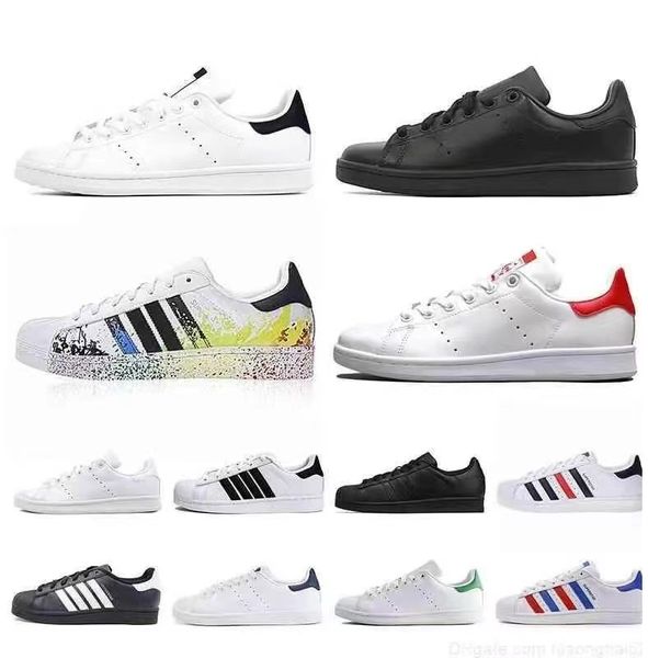 

sneakers men's women's leather shoes three black red silver green super star white pink super star skateboard shoes 36-45