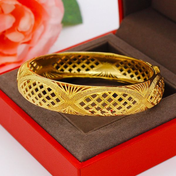 

women bangle bracelet hollow dubai wedding lady 18k gold color solid bridal jewelry gift dia 72mm, Black