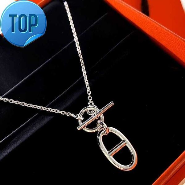 

stainless steel h necklace ot buckle design pig nose pendant clavicle for women fashion jewelry party love gift with box, Silver