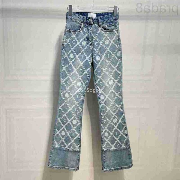 

women's jeans designer 23ss fw pants with diamond letter pattern buttons female high end milan runway casual jersey jogging outwear den, Blue