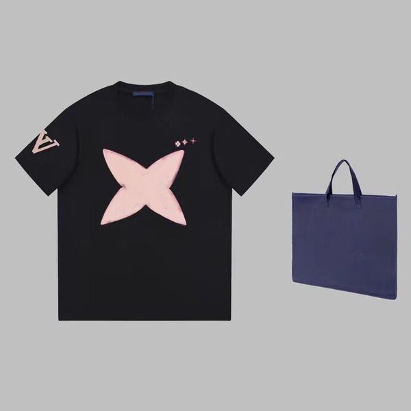 

2023ss spring and summer new high-grade pure cotton printed t shirt round neck stitching pullover short sleeves size m-xxxl color black and, Black;brown