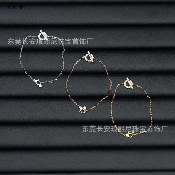 

hermm designer bracelet high version h pig nose small qt bracelet for women plated 18k gold circle full diamond letter light luxury jewelry, Black