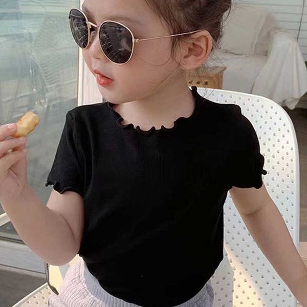 

t-shirts girl t-shirt short sleeve summer kids tees ice silk fabric baby solid color shirts 1 to 8 yrs children's clothing p230419, Blue