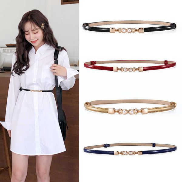 

suspenders women's leather pearl korean dress thin belt net red small waist chain accessories, Black;brown
