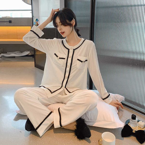 

new golden velvet pajamas women's autumn and winter sweet cute little long pants spring two piece set home fury