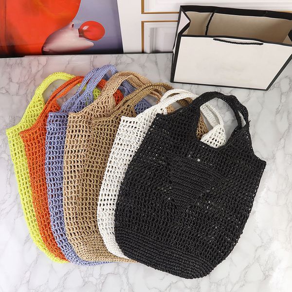 

women raffia tote bag designer shoulder big space beach shopping handbag 6 colors straw wicker bags