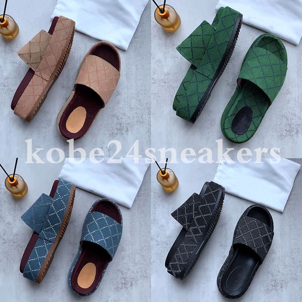 

with box 2023 slipper womens fashion sandals embroidered canvas designer slides slip on slippers girls 60mm canvas covered platform heel san, Black