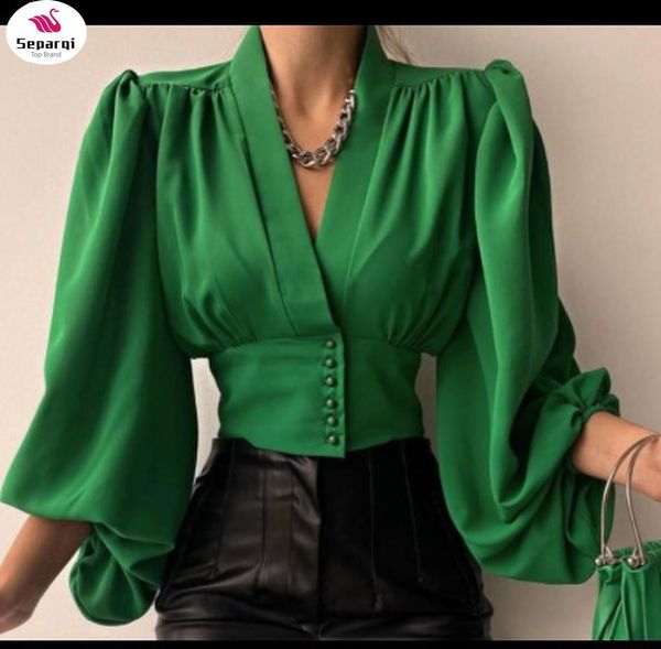 

shirts spring fashion women shirt lantern long sleeves casual solid color printed slim buttons v neck blouse commute high street shirts, White