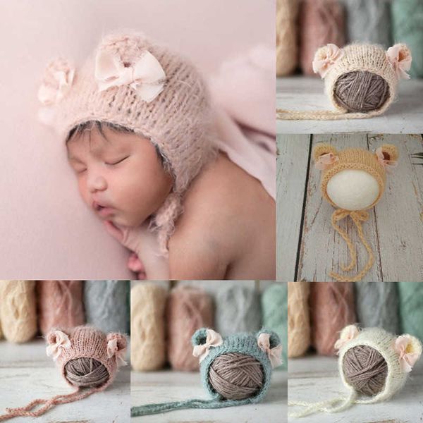 

caps hats klv crochet mohair baby hat newborn pgraphy props hat cute bowknot knitted beanies cap baby bonnet shower gift w0419, Yellow