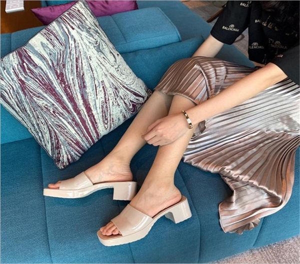 

women rubber high heel slide sandal transparent slippers 6cm platform slipper pink green summer jelly candy colors outdoor beach s9177057, Black