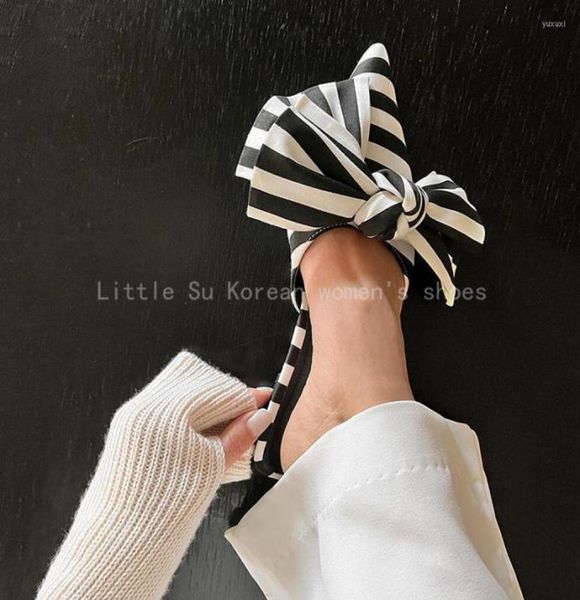 

slippers women shoes fashion pointed toe bowknot flat slipon mules loafer sandals stripe wave point slides ladies5077039, Black