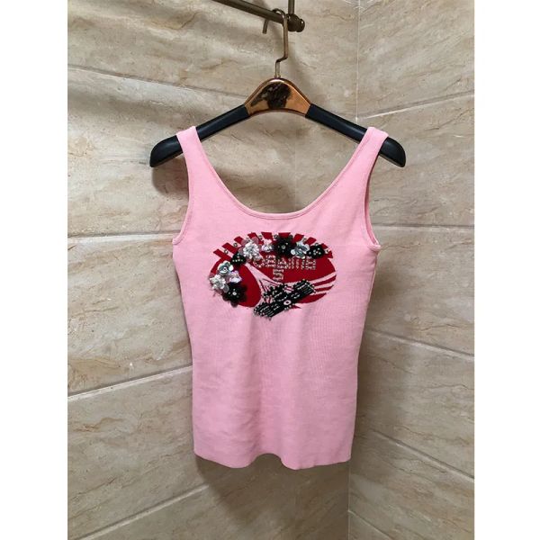 

3 colors summer sequin flower lady elegant round neck womens knitted sleeveless casual sweater vest, Gray;blue